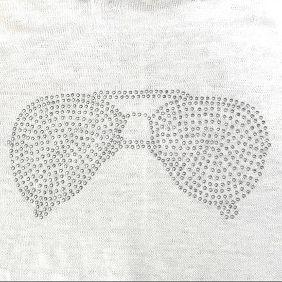 360 Sweater Revolve Ivory 100% Linen Sunglasses Studded Pullover Size S - Picture 7 of 10
